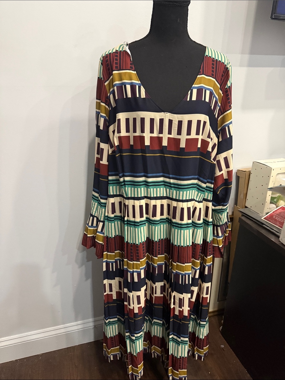 Eloquii Multicolor Geometric Long Sleeve Maxi Dress